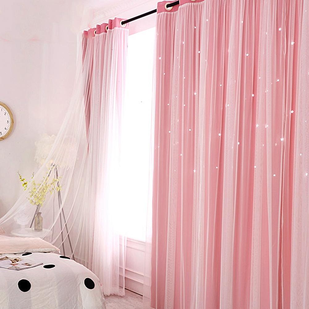 Tulle Blackout Curtains Hollow Star Modern Style Living Room Bedroom Chiffon Window Voiles Tulle Blinds Finished Drapes Kitchen
