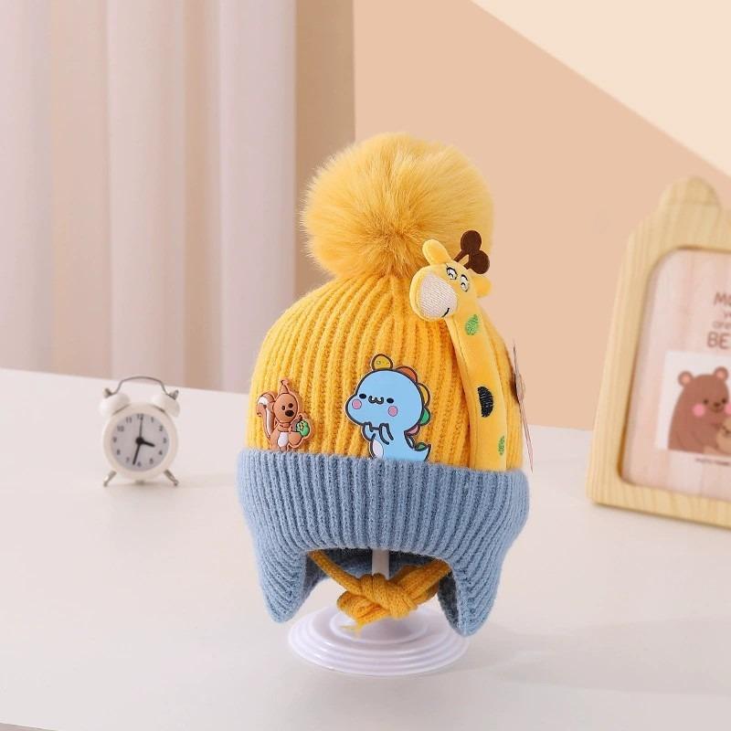 Cappellino invernale per neonato berretto a forma di orso coreano cappello invernale in lana a maglia per bambini berretto tinta unita cappello invernale per neonato con paraorecchie