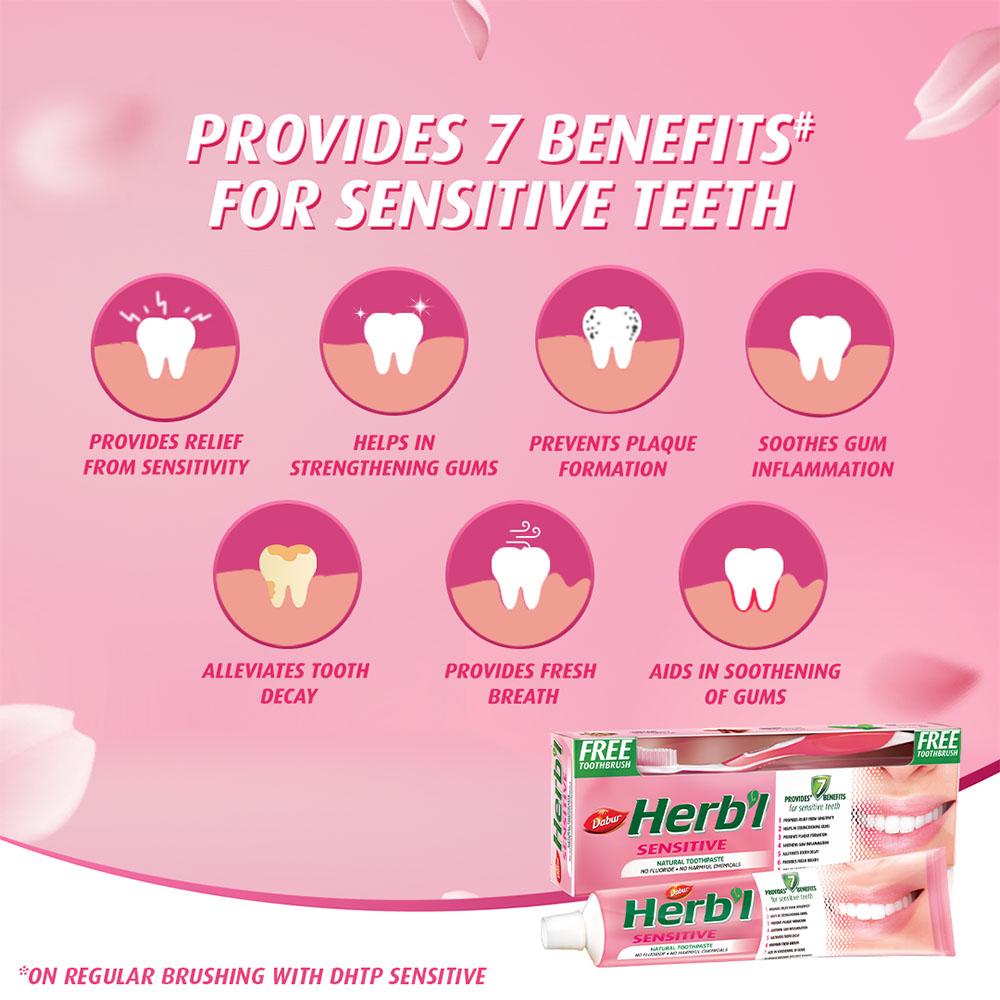 Herbal Natural Toothpaste for Sensitive Teeth + FREE Toothbrush Dabur HERB'l