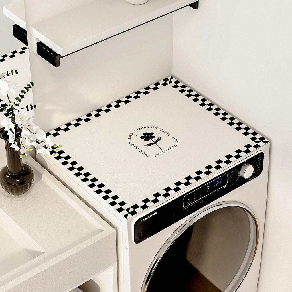 Simple Bakery Line Washing Machine Top Mat Croissant Print Waterproof Anti Dust Pad For Laundry Dryer Cabinet Surface Rug