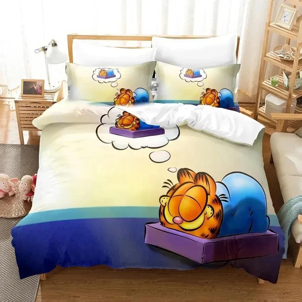 3D Print Orange Cat Cartoon Bedding Set Duvet Cover Bed Set Quilt Cover Pillowcase Comforter King Queen Size Boys Adult Bedding