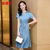 Hengyuanxiang Mulberry Silk Short Sleeve Drawstring Polo Dress