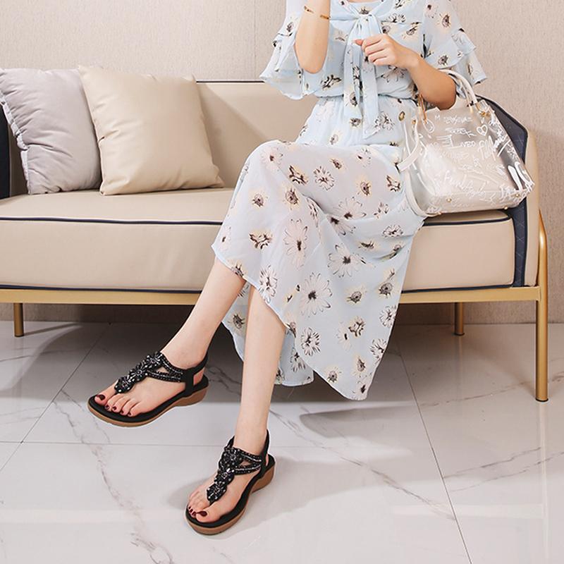 2026 Summer Holiday Shoes Women Sandals Flip Flops Flowers Flat Women Sandals Bohemian Style Brand Ladies Shoes Plus Size 42