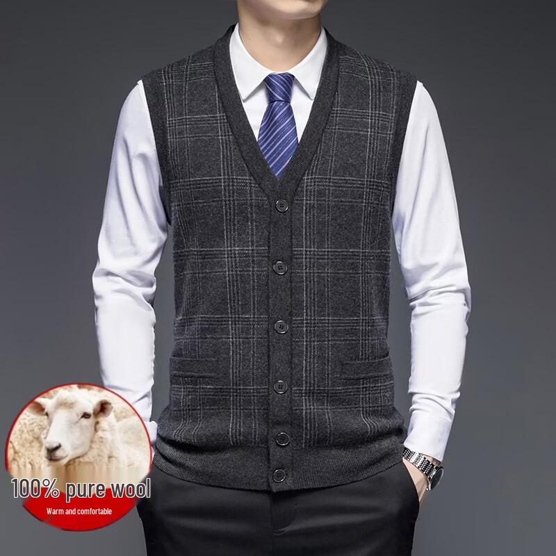 Hengyuanxiang Men's 100% Pure Wool Sleeveless Cardigan Sweater Vest