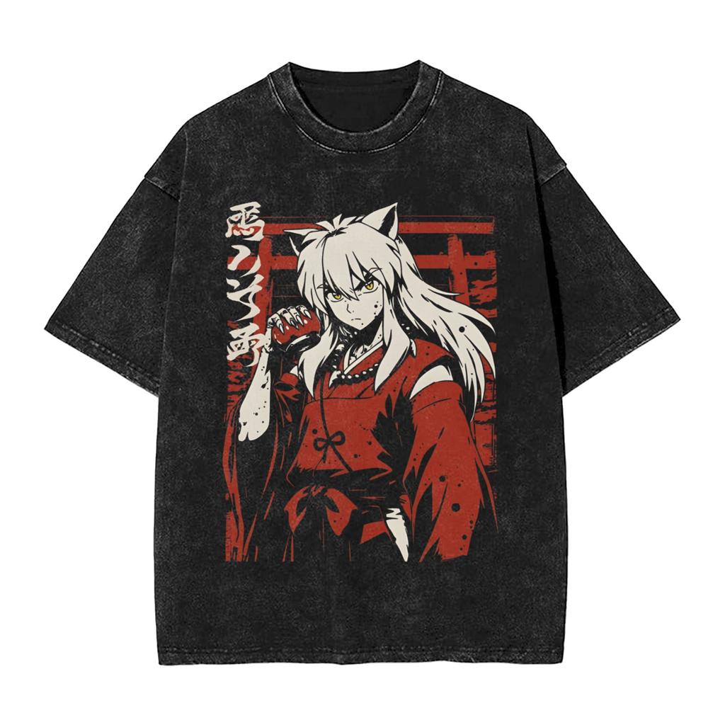 Inuyashas Sesshomaru Inu Yasha Kawaii Washed T Shirts Streetwear Hip Hop Cool TShirt Tees Tops for Men Women Harajuku Summer