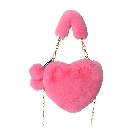 

Женская сумка через плечо, однотонная, с пушистым искусственным мехом, в форме сердца, с застежкой-молнией на полой цепочке, женская зимняя сумка для путешествий, поездок на работу, свиданий