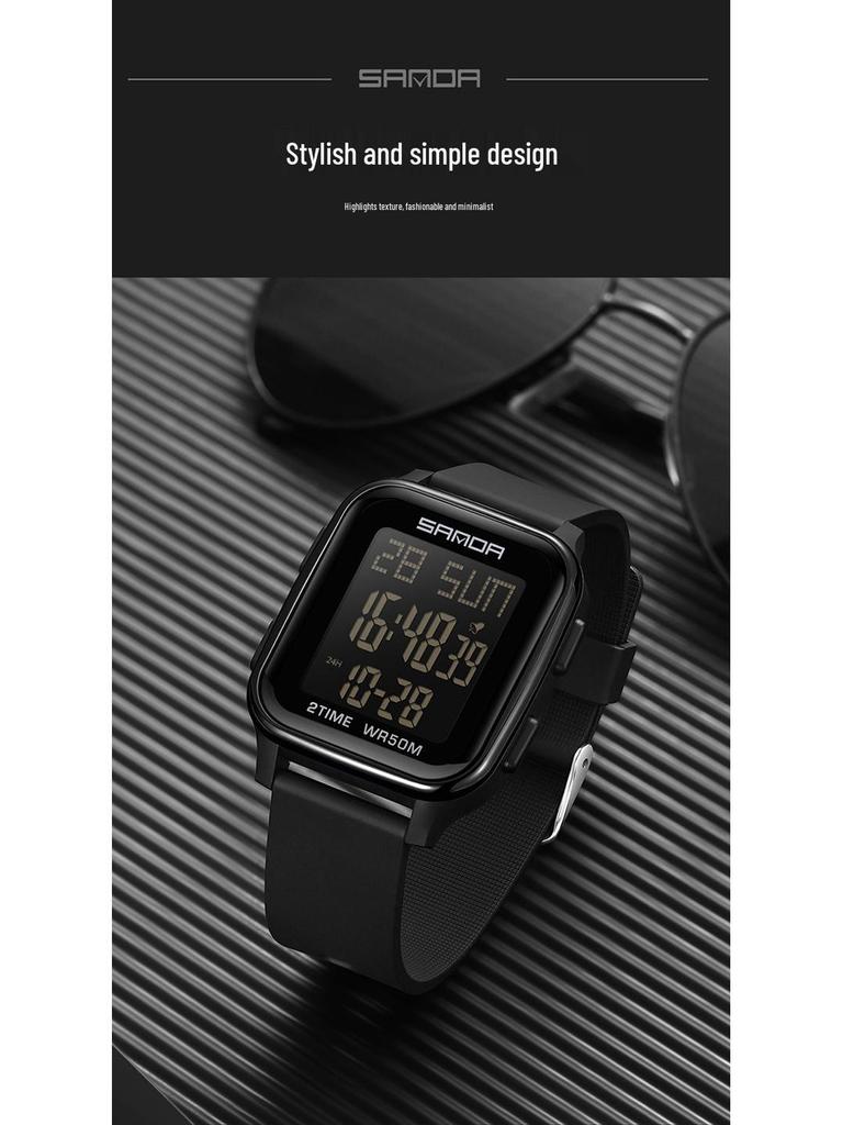 Sanda Men's Multifunctional Square Sport Chronograph Waterproof Watch 