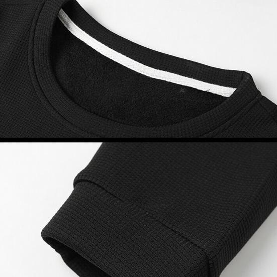 Men Fall Winter Top Fake Two-piece Patchwork Solid Color Loose Pullover Round Neck Mid Length Long Sleeve Soft Streetwear