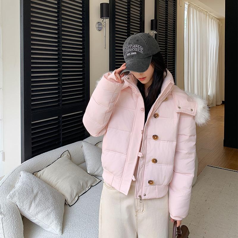 

Зимнее универсальное короткое хлопковое пальто и куртка с капюшоном и меховым воротником для женщин, новое утолщенное пуховое хлопковое пальто XL