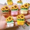 5pcs Resin Cartoon Fridge Magnets Sunflower Refrigerator Magnetic 3D Sticker Message DIY Whiteboard Sticker For Home Decor
