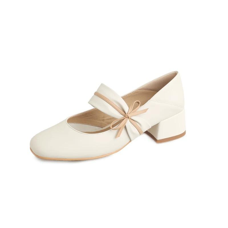 

2025 autumn and winter foreign trade new products Mu Xiaoxi round head soft leather single shoes women s 2024 spring and summer Korean version bow g 39 слоновая кость