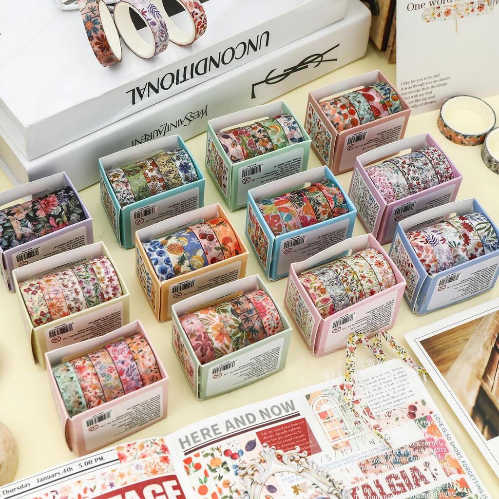 YUBX Masking Bloeiend Bloemig Washi Tape Schattige Dunne Strepen voor DIY Cadeau en Cadeau Decoraties Tape, Set van 60 Stuks, Collectie, Knutselen, Journals, Planners,