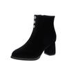 Autumn and winter high heel thick heel round head fashion boots women's metal decorative side zipper short women's boots