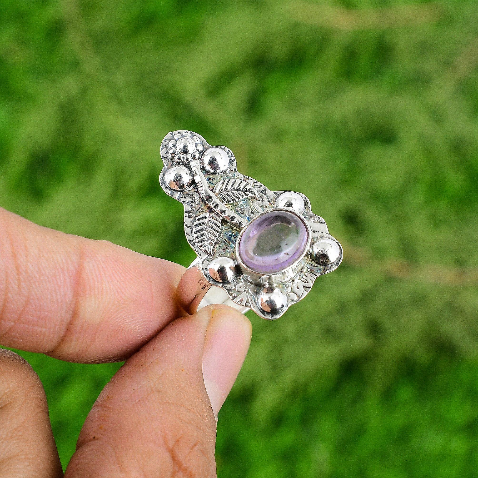 

Натуральный африканский аметист кольцо-цветок обещания регулируемое серебро 925 для женщин Adjustable