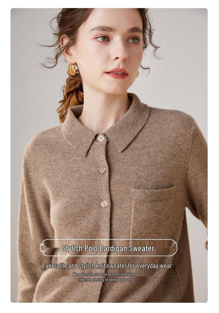 2024 Autumn/Winter Women's Cashmere Polo Collar Cardigan