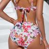 1011 New European and American High-end Swimsuit Sexy Printed Halter Women's Rope Bikini Huludao Split Swimsuit