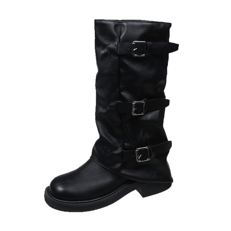 French Premium Stacking Boots Women's 2025 Summer New Retro Slim Platform Knight Boots Temperament Commuter Martin Boots