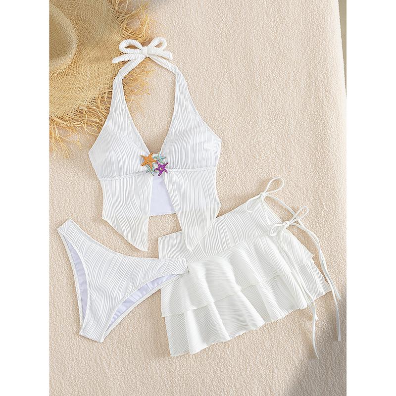 

Женский комплект из 3 предметов бикини с подвеской в виде морской звезды Однотонный купальник-бикини с завязками на шее Белый Летний Пляжный Отпуск Сексуальный S белый