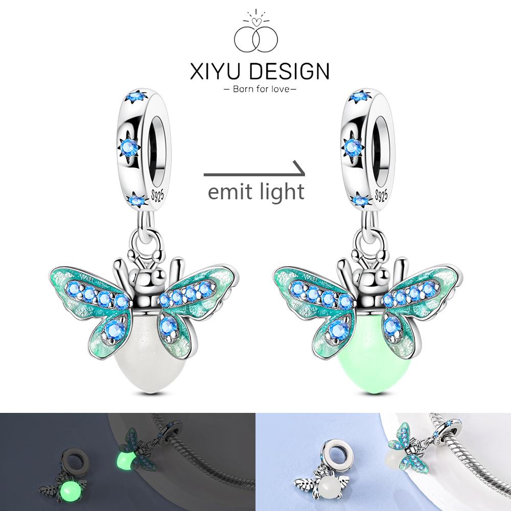 Copper Luminous Firefly Charms Beads Lovely Blue Shark Pendant Fit Original Bracelet Diy Women Jewelry Gift
