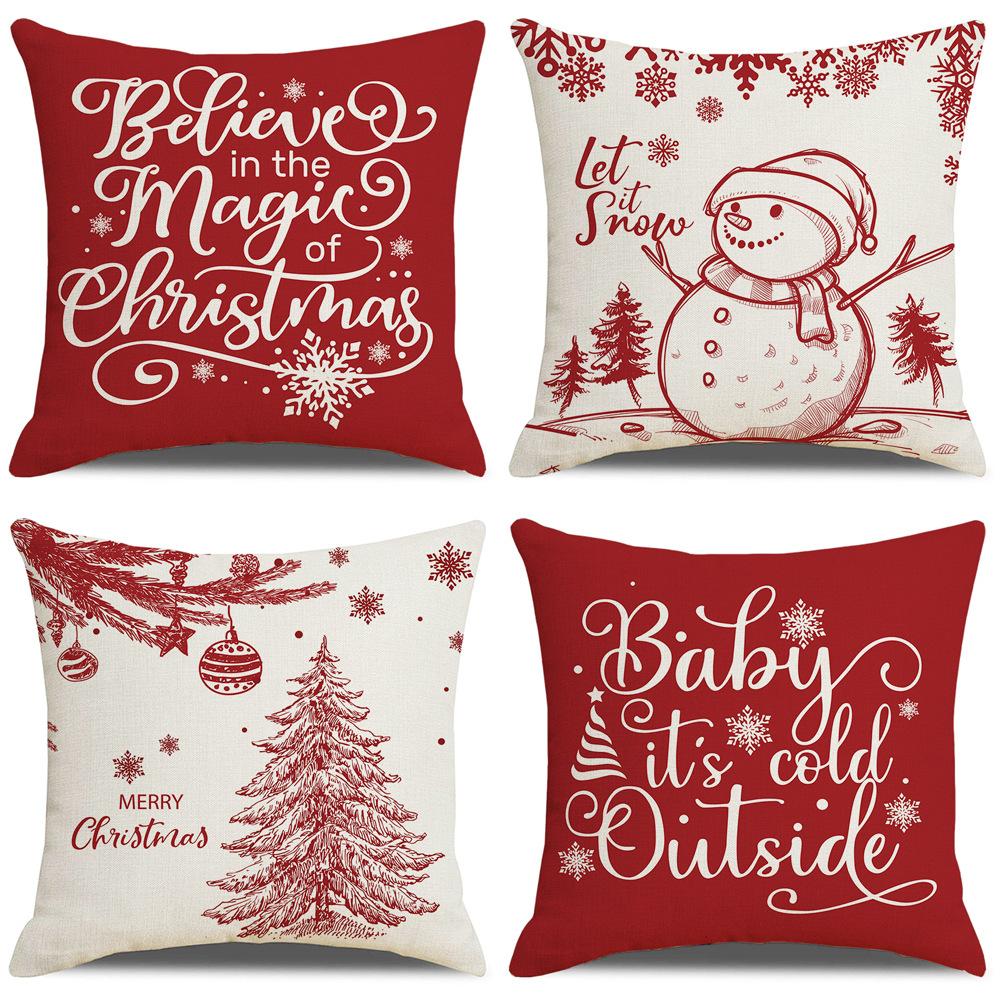 New Christmas Pillow Case Nordic Cushion Linen Print Home Bedside Pillow