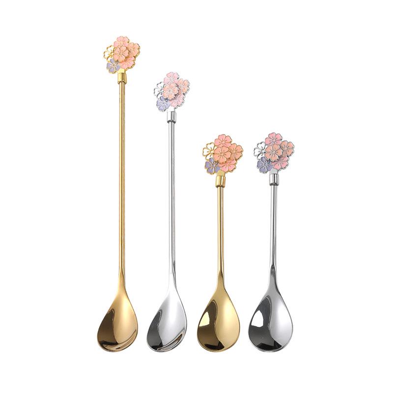 Cherry Blossom Long Handle Stainless Steel Stirring Spoon