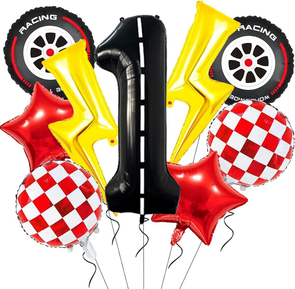 9 Pcs/set Lightning Racing Car Balloons Birthday Decoration Boy's Birthday Stripe Number Racing Party Decoration Inflatable Toys