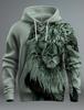 Women's  3D Vintage Realistic Lion Head Print Khaki Hoodie Casual Streetwear Pullover Sweatshirt Soft Comfort Daily Fashion Tops
