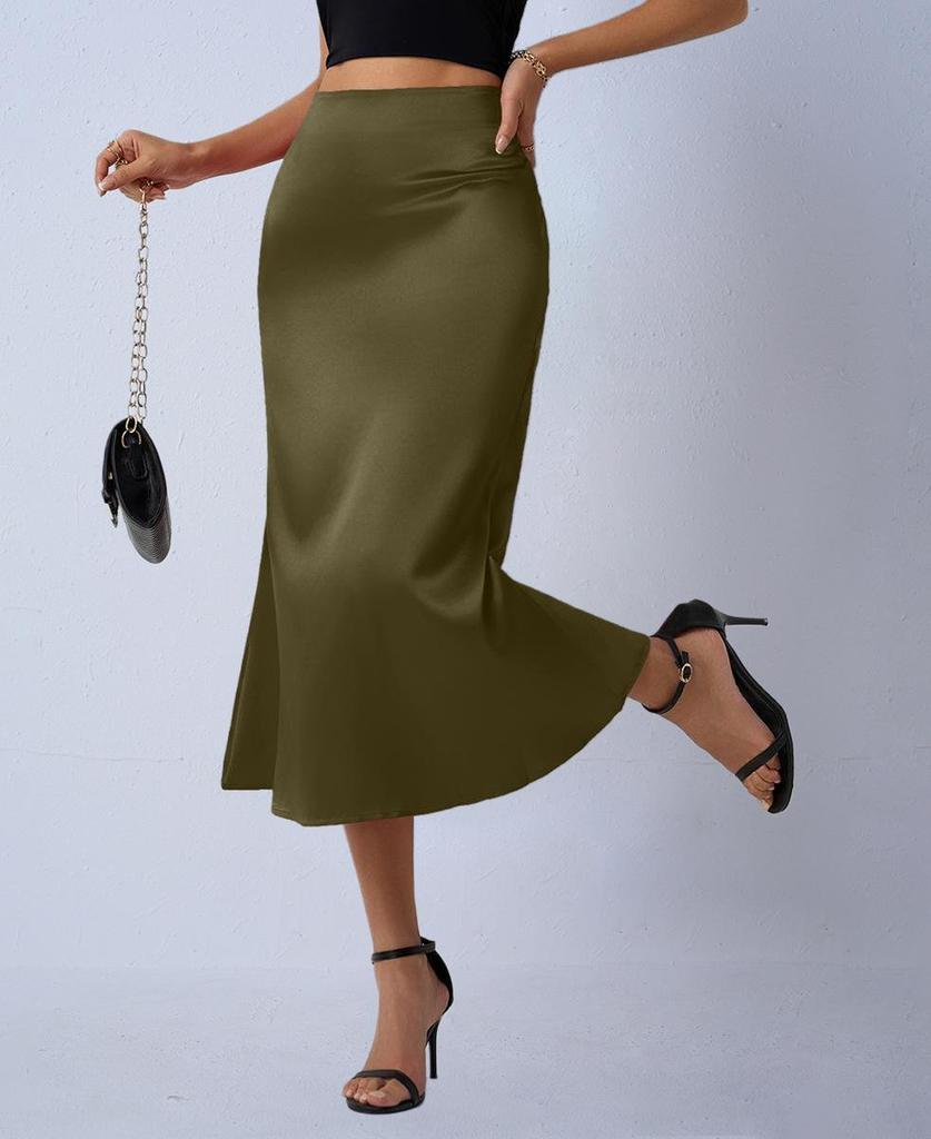 Women's Satin Silk Fishtail Midi Skirt - Autumn Collection