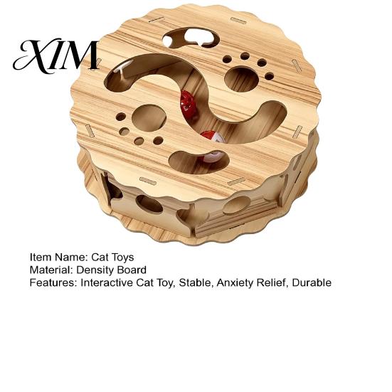 Wooden Cat Toys Interactive Toy with Rolling Balls, Durable Density Board Scratching Mental Stimulation for Cats Toy, Anxiety Relief Maze Track