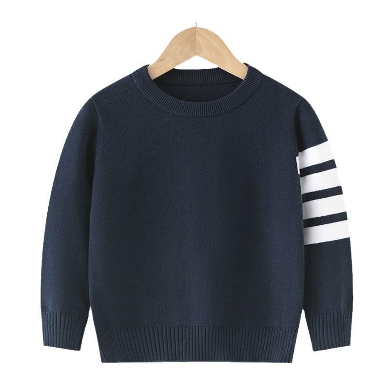 Pure cotton children's sweater boys and girls baby British college style round neck spring and autumn single-layer bottomed knitted sweater