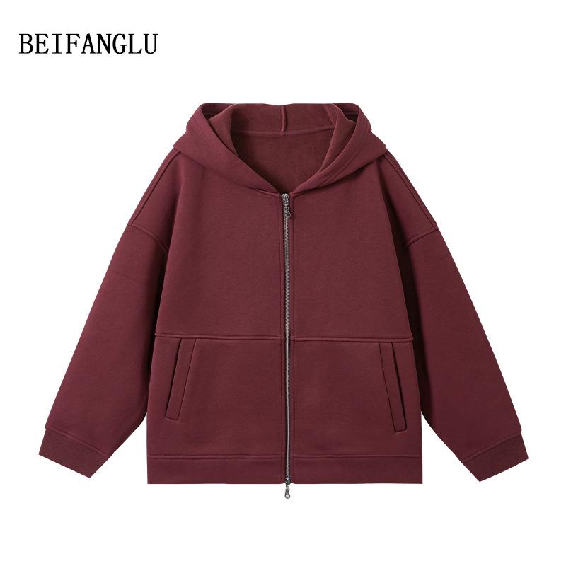 Northern Deer Women's Plus Velvet Casual Zipper Hoodie - Autumn/Winter