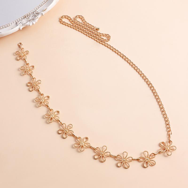Vintage Metal Cut-Out Flower Chain Ethnic Style Body Chain Casual Decoration Stitching Waist Chain Women