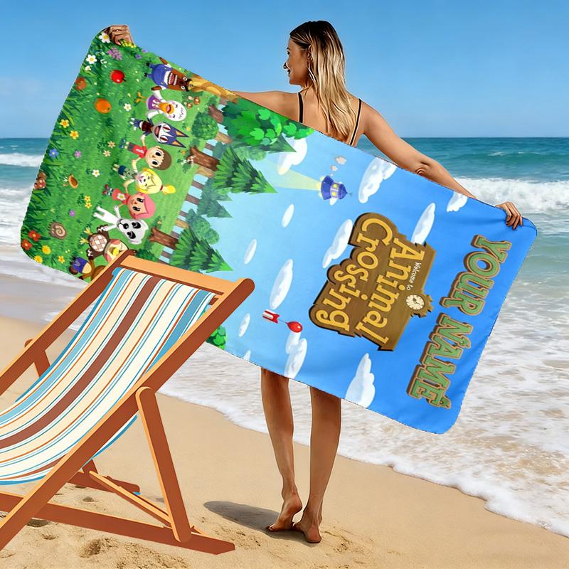 Name Custom Animal Crossing Print Beach Towel, Large Soft Quick Dry Towel for Beach Camping Swimming