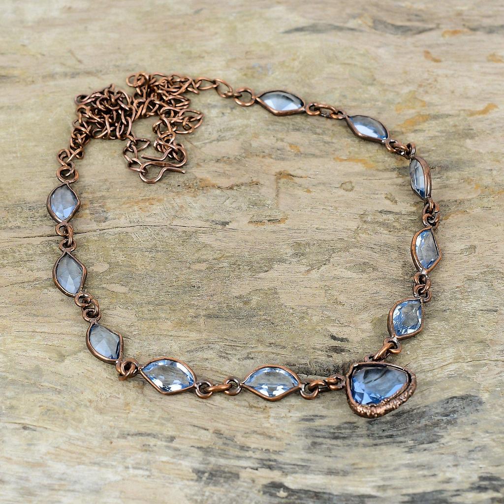 Faceted Tanzanite Quartz Necklace Electroformed Copper Necklace Gemstone Jewelry Adjustable Chain Necklace Handmade Electroformed Jewelry