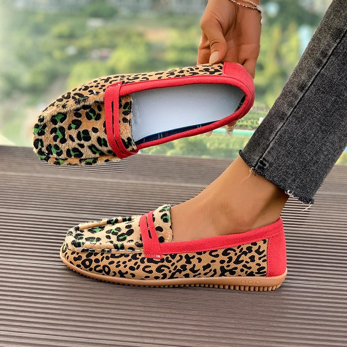 

Женские туфли на плоской подошве с круглым носком, повседневные туфли-лоферы с леопардовым принтом, дышащие кроссовки для отдыха на открытом воздухе для женщин 43 цветной печати леопарда