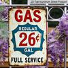 2D Flat 1pc Vintage Gas Station Aluminum Sign GAS REGULAR 26 GAL FULL SERVICE - Distressed Retro Wall Art for Garage, for Man Cave, Diner