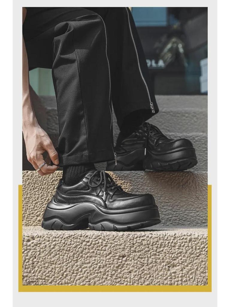 Men's Retro British-Style Derby Shoes with Thick Sole and Square Toe