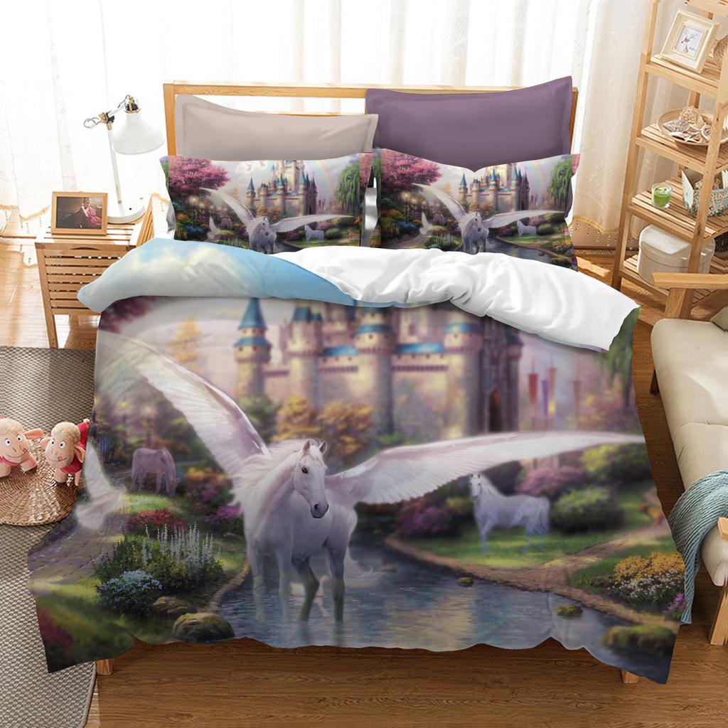 Printed 3d Cartoon Forest Unicorn Bedding Set 3 Pcs Duvet Cover Sets Universe Queen King Quilt Cover BedLinen Bedspread Bedset B
