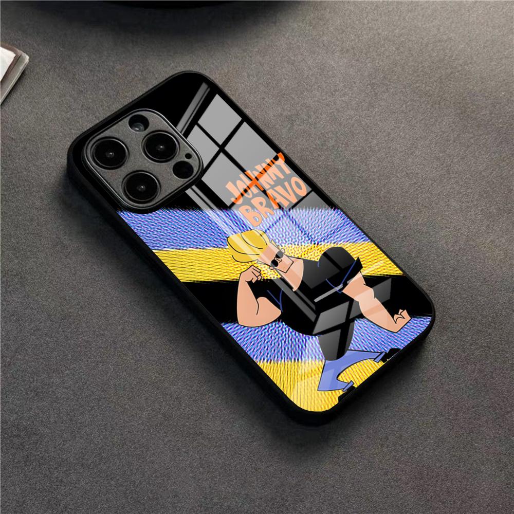 Johnny Bravo Anime Phone Case For 17 Pro Max IPhone 16 Pro 14 12 11 13 Mini X XR XS 15 Plus SE Glass Cover