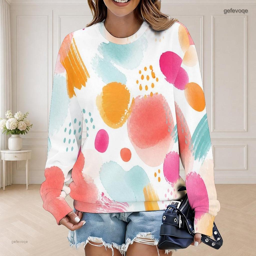 Women Plus Size Round Neck Long Sleeve Ribbed Cuffs Blue Black Printed Sweatshirt Pullover
