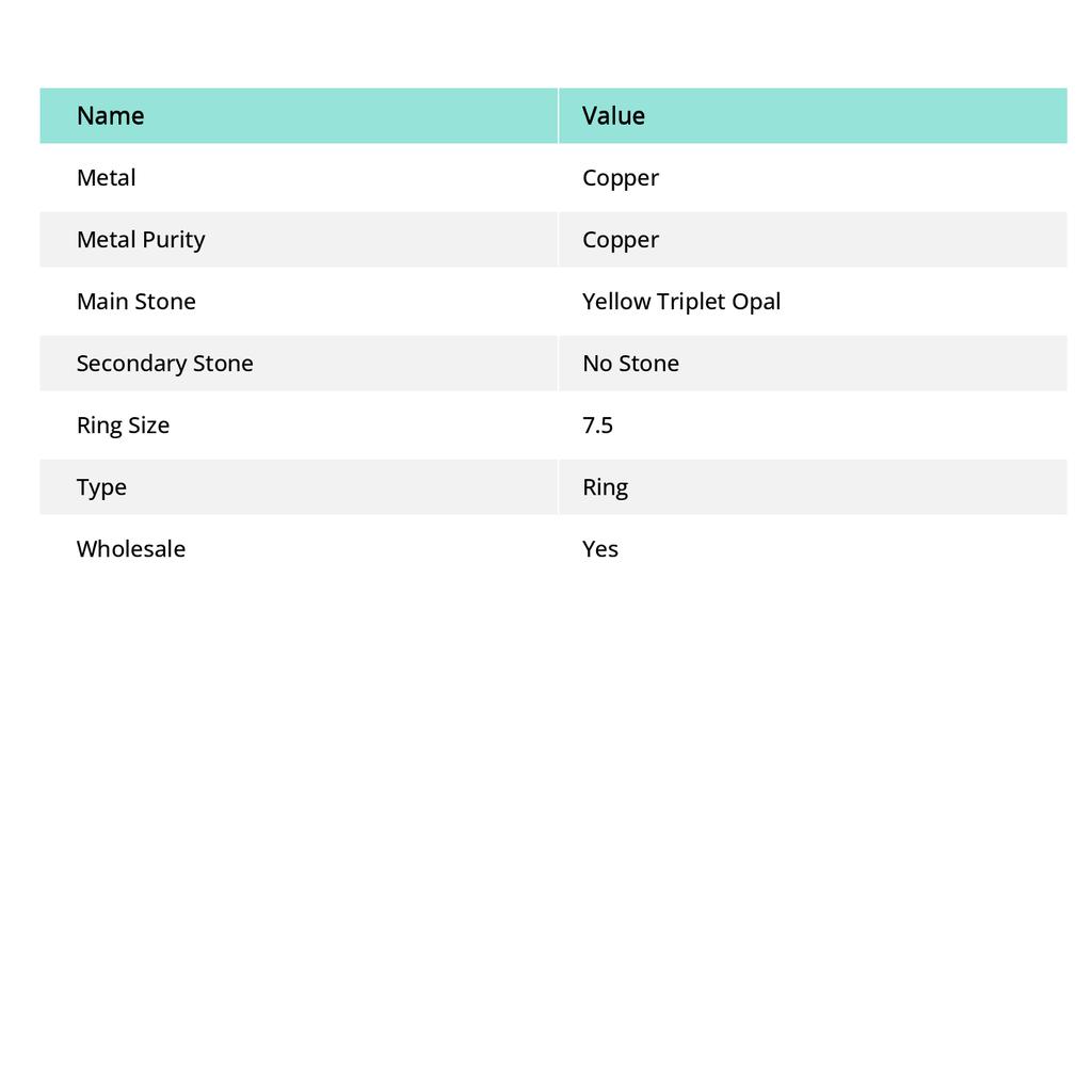 Natural Yellow Triplet Opal Gemstone Handmade Copper Jewelry Ring Size 7.5 D2p15