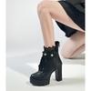 FOREADA Women Ankle Boots Round Toe Thick High Heels Pearl Zipper Lace-up Platform Short Boots Ladies Fashion Shoes Autumn Winter Black