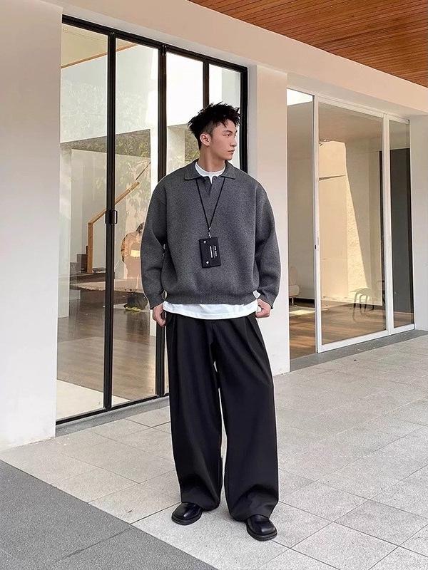 Men's Oversized Trendy Polo Neck Sweater - Old Money Vibe Winter Knitwear
