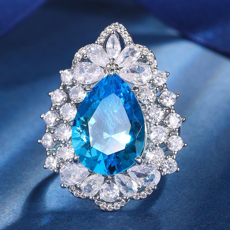 Jewelry Copper Bottom Gold-Plated Set Simulation Color Treasure Water Drop Light Luxury Temperament Set Female 13 * 18