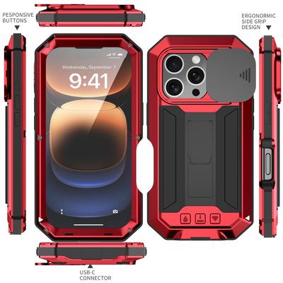 Built-in Glass Screen Protector for IPhone 16 15 14 Plus 13 Pro Max 16e Aluminum Metal Case Heavy Duty Shockproof Rugged Cover