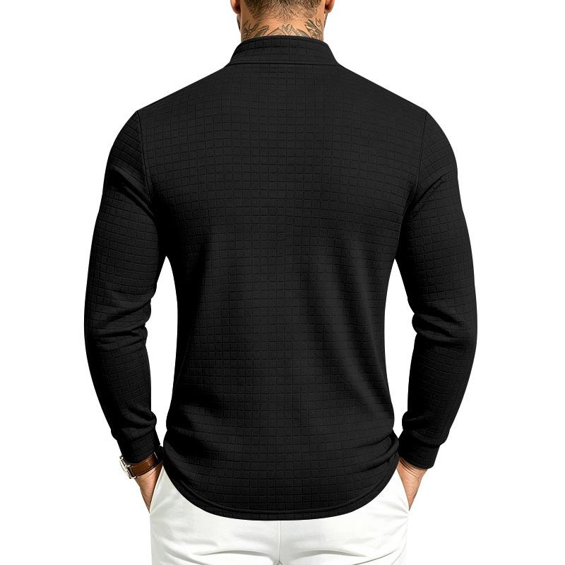 Men Solid Waffle Textured Half Zip Sweatshirt Stand Collar Long Sleeve Casual Knit Pullover Tops