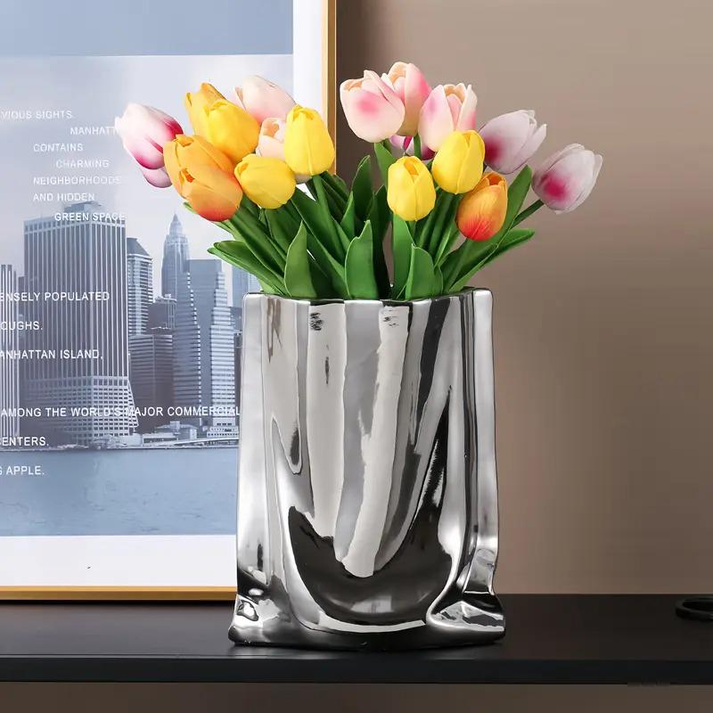 1PC Gold Plated Vase Creative Flower Vase Luxury Aesthetic Room Decoration Ornament for Living Room 3 Sizes