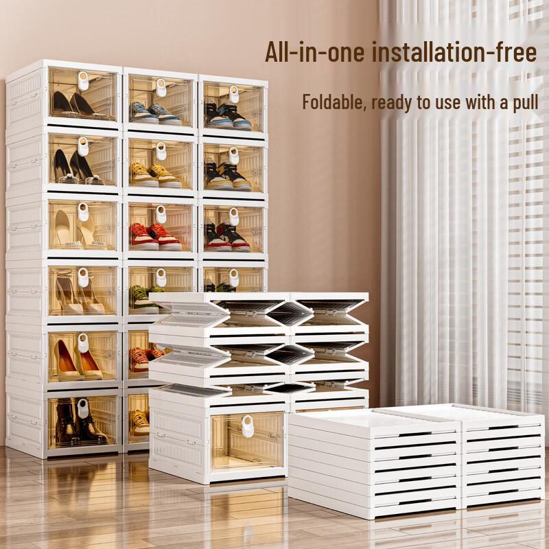 WEZHO Foldable 3-Tier Shoe Cabinet with Transparent Doors