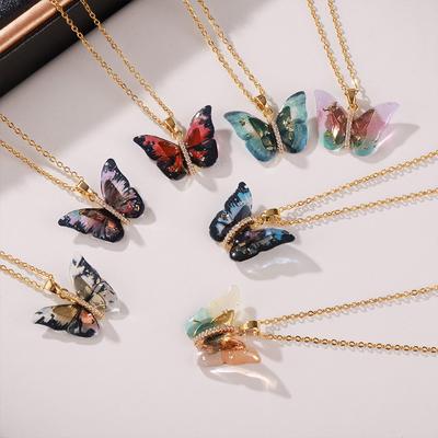 New Design Color Resin Butterfly Copper Pendant Slightly Inlaid Zircon Niche Personalized Necklace