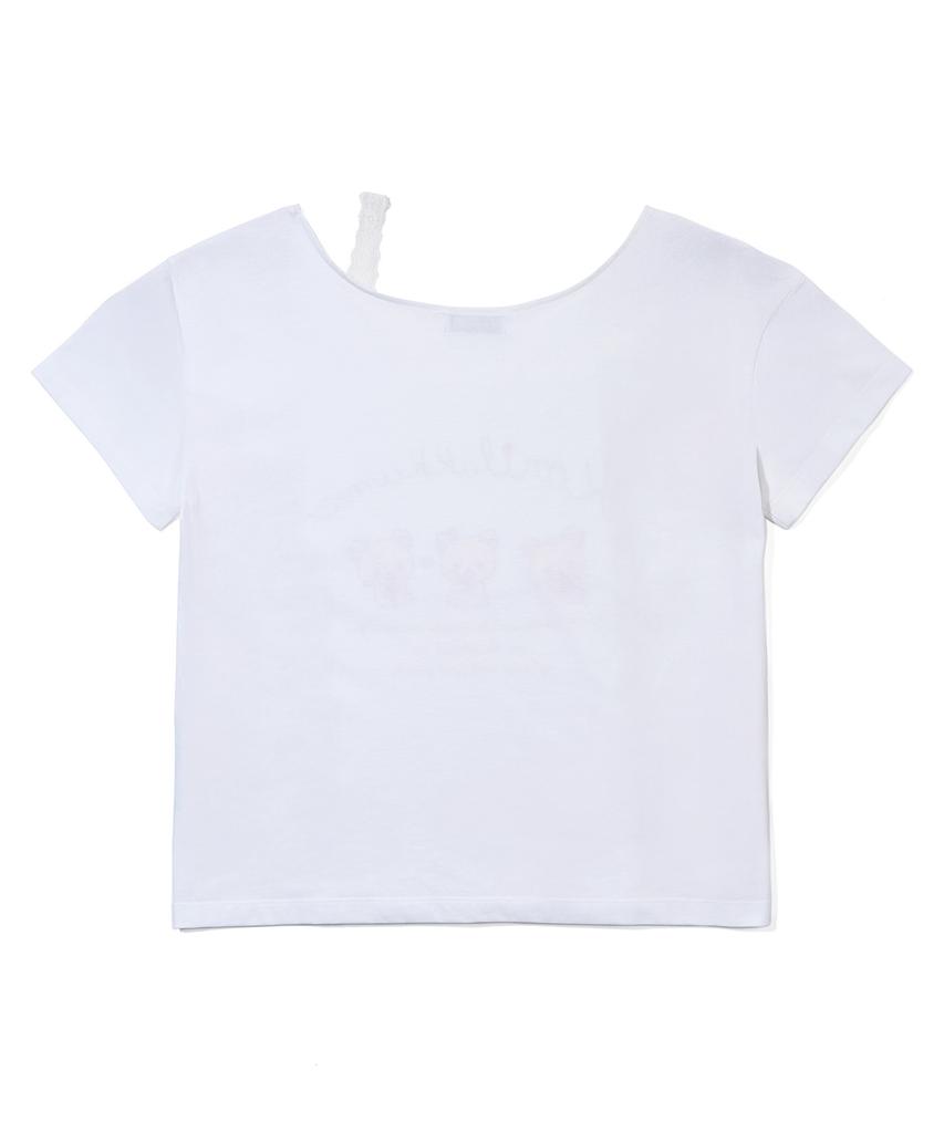 YOUHEE [Korilakkuma] Lace Off-Shoulder T-Shirts White